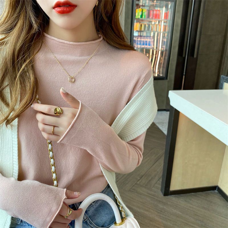 Áo Sweater Dệt Kim Cổ Cao Phong Cách Phương Tây Thời Trang Xuân Thu 2021 Mới