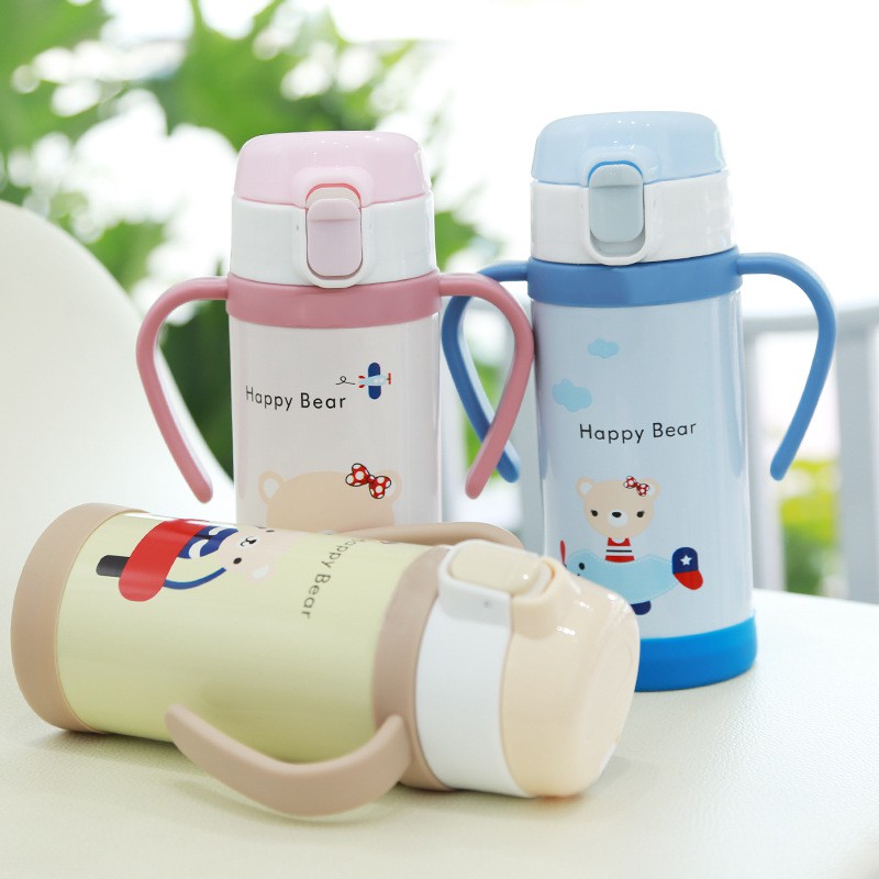 [THANH LÝ] - Bình giữ nhiệt Gấu lái máy bay có vòi uống nước cho bé 350ml