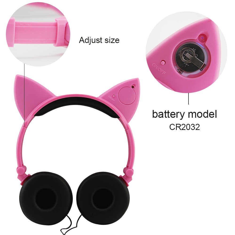 Headphones LED Ear Headphone Foldable Cat Earphone Flashing Glowing Headset Gaming Earphones for Adult and Children