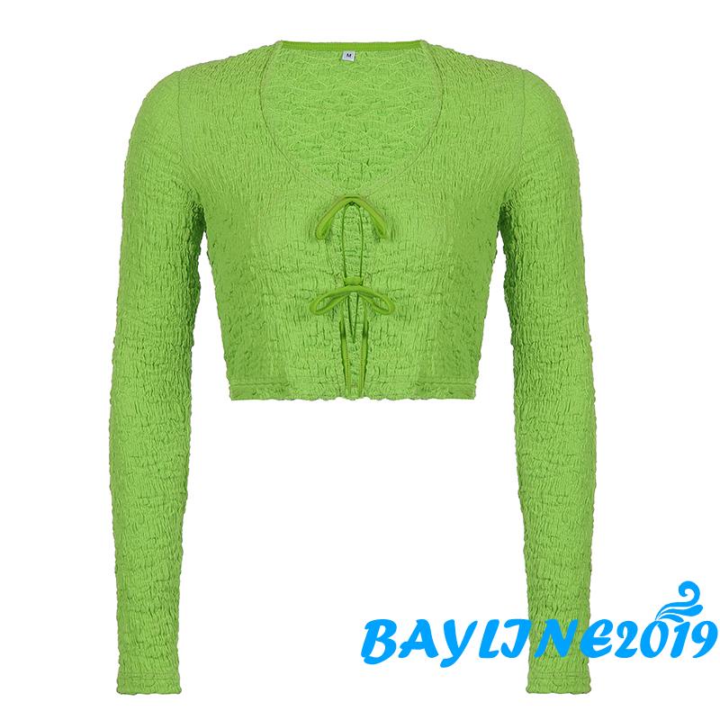 Áo Croptop Tay Dài Màu Trơn Thiết Kế Gợi Cảm Dành Cho Nữ