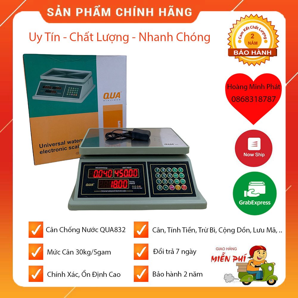 Cân Tính Tiền Siêu Thị 20kg/5g - 30kg/5g Qua832 Đài Loan - Màn Hình 2 Mặt. Bảo Hành 2 Năm