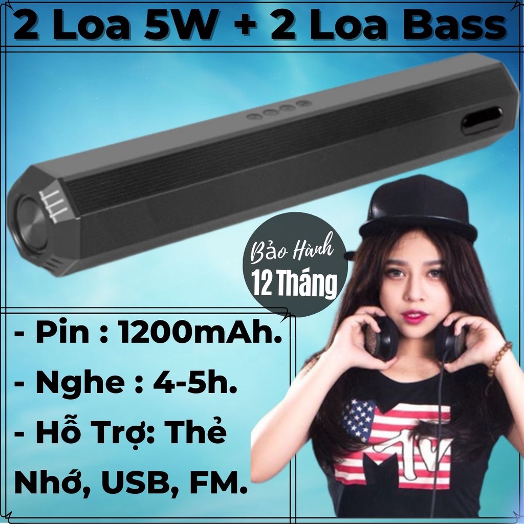 Loa Bluetooth A21 Nghe Nhạc 2 Loa 5W Công Suất Lớn + 2 Bass, Pin 1200mAh, Bass Mạnh, Hỗ Trợ Khe Cắm Thẻ Nhớ, USB, Đài FM