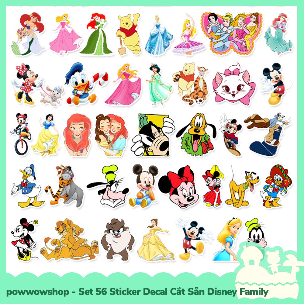 [Sẵn VN - Hỏa Tốc] Set 56 Sticker Mini Decal Dán Trang Trí Vật Dụng Mẫu Nhân Vật Hoạt Hình Disney Characters Family