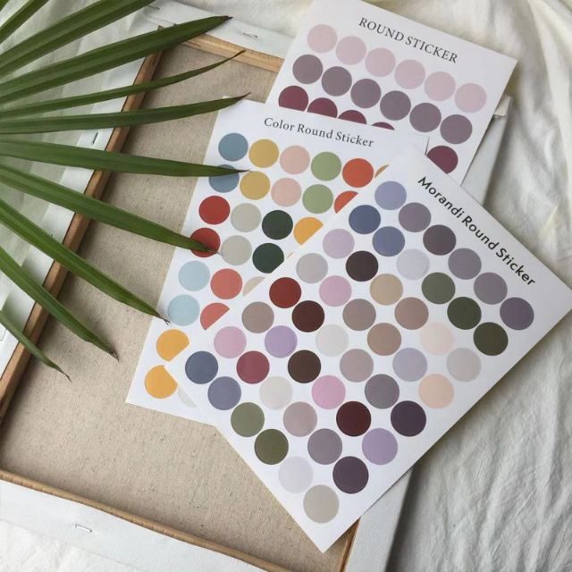 Set 48 tấm hình dán tròn round sticker, phụ kiện dán postcard, dán ảnh