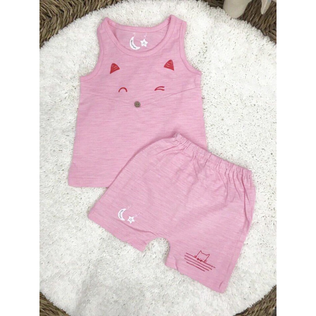 Bộ ba lỗ cotton bé gái moma