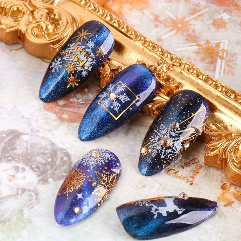 1 Tấm Nhãn Dán Móng Tay Họa Tiết Hình Học / Bông Tuyết Màu Vàng / Trắng Nhiều Màu Thời Trang Mùa