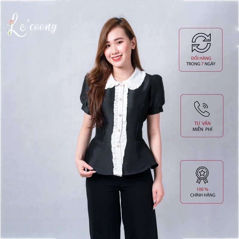 Áo kiểu đẹp dáng peplum dành cho nữ màu đen chất Tapta thiết kế cổ đức tôn eo thích hợp thời trang công sở_LeCoong A26