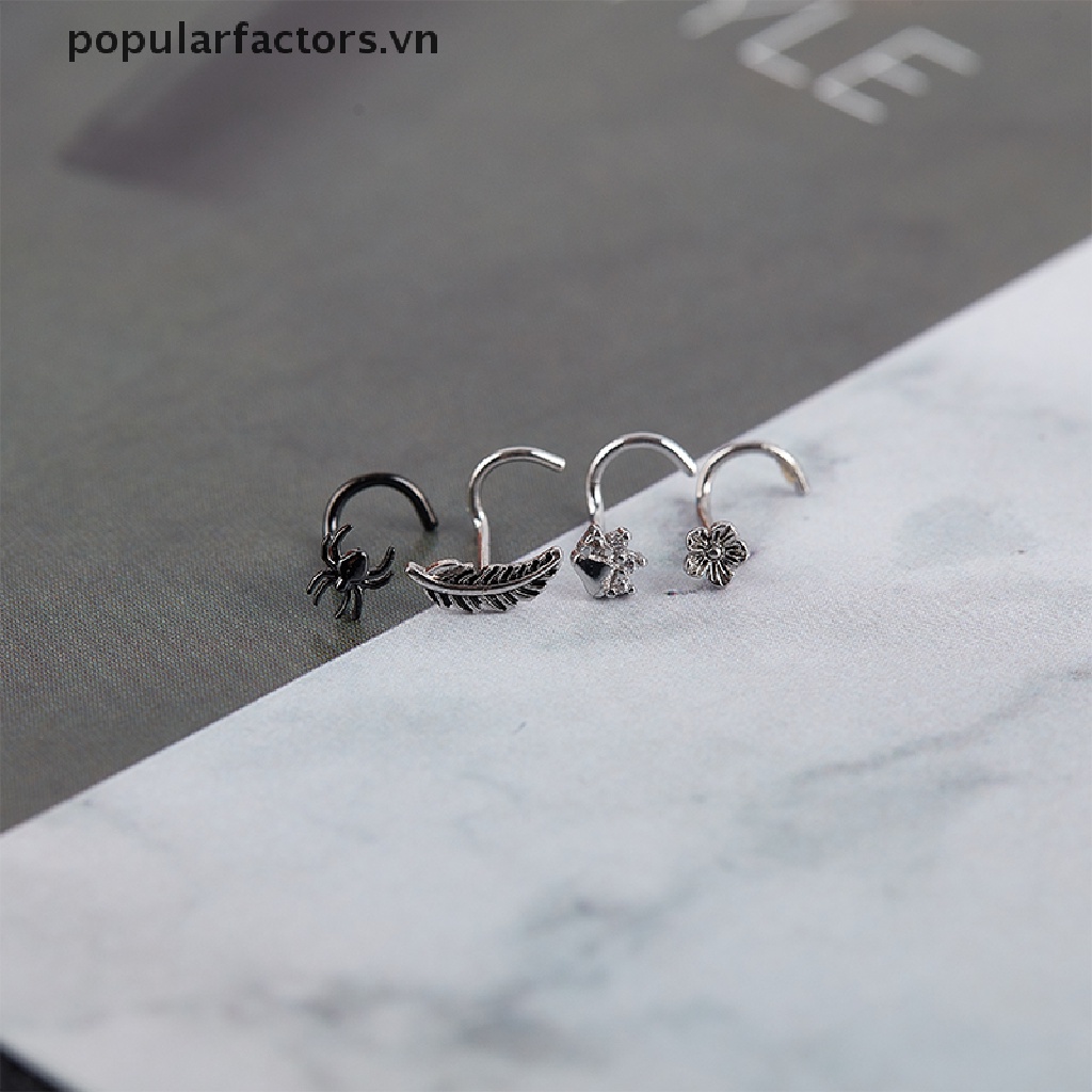 Khuyên mũi dạng xỏ bằng thép không và hợp kim đồng hình hoa/ nhện/ lông vũ đẹp mắt