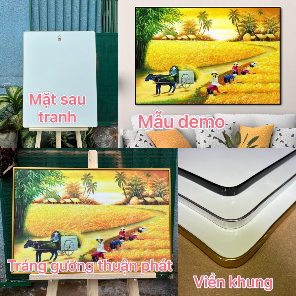 Tranh phong cảnh Đồng Quê và Ruộng Lúa chất liệu Tráng Gương Thuận Phát -Tranh treo tường trang trí - Thuận phát