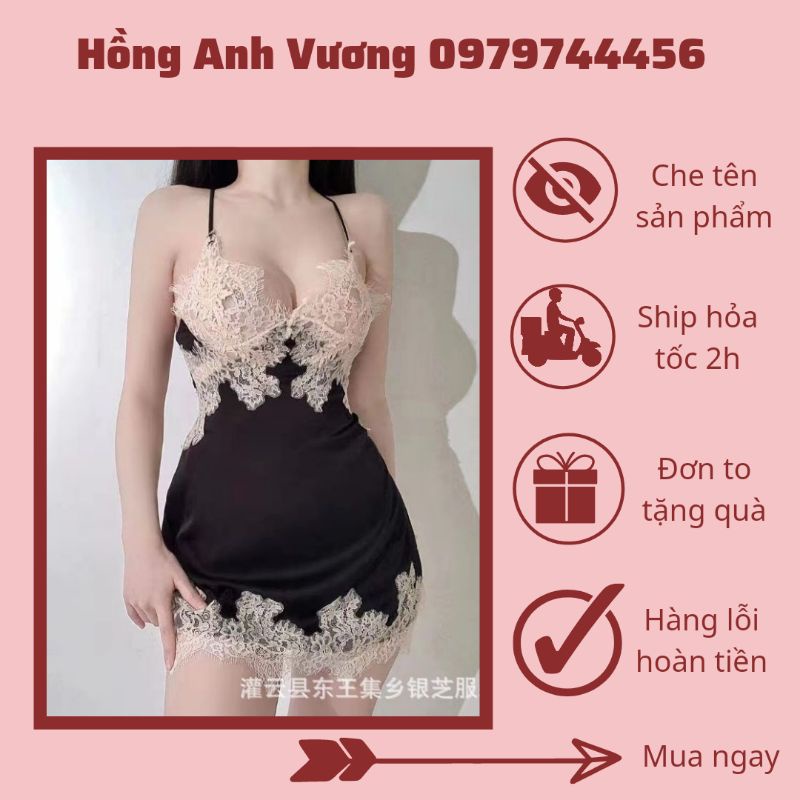 váy ngủ đầm ngủ lụa satin pha ren mềm mại sexy gợi cảm