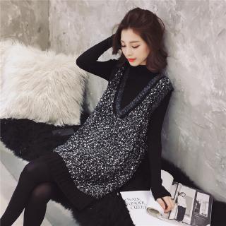 Set Đầm Len Cổ Lọ Không Tay Và Áo Len Cổ Lọ Xinh Xắn Cho Nữ