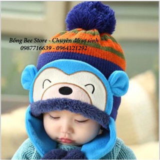 Mũ len khỉ lót lông cừu cho bé