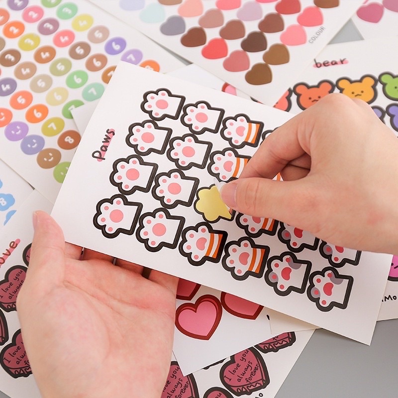 Set 48 tấm hình dán tròn round sticker, phụ kiện dán postcard, dán ảnh