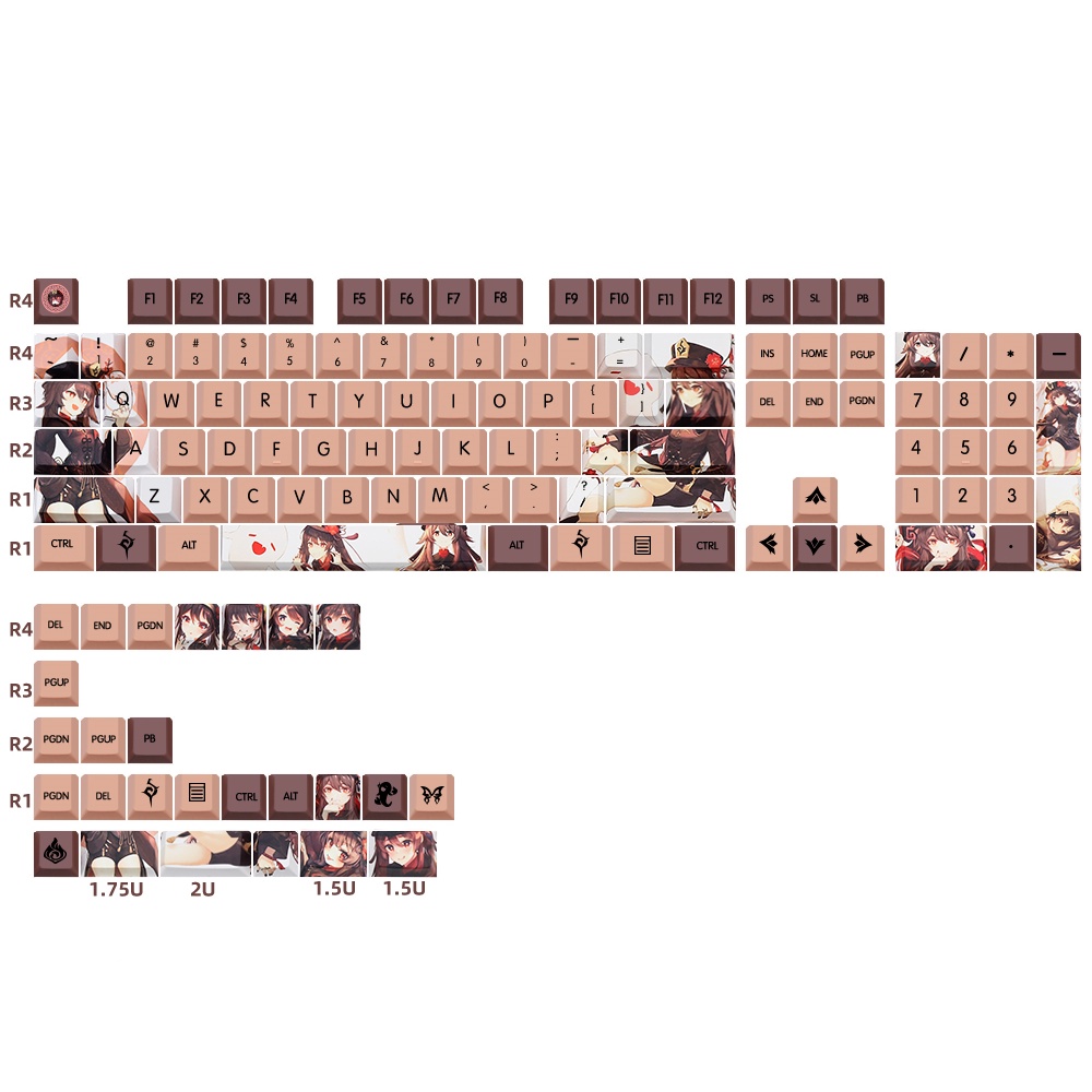 Genshin Impact Hutao Keycap Cherry Profile Nút bàn phím in hình chủ đề game HuTao Keycaps