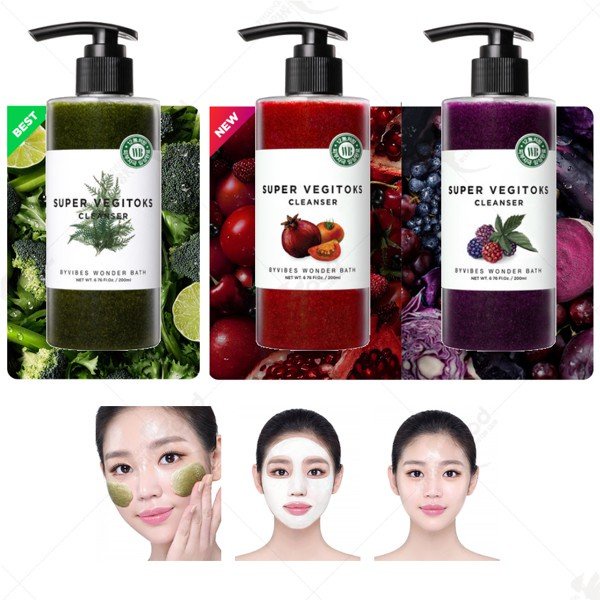 Sữa Rửa Mặt Rau Củ Quả Thải Độc Byvibes Wonder Bath Super Vegitoks Cleanser Xanh Đỏ Tím Làm Sạch Tẩy Trang 300ml