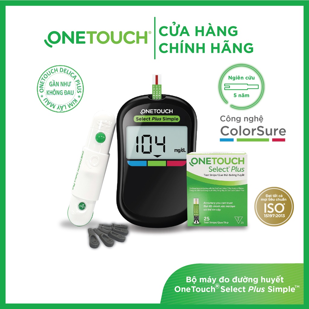 [BẢO HÀNH CHÍNH HÃNG 3 NĂM] Bộ máy đo đường huyết OneTouch Select Plus Simple