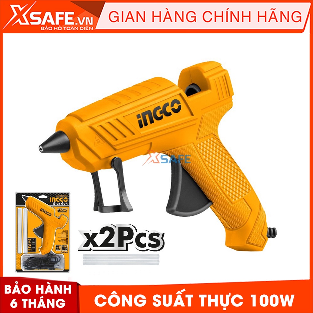 Súng bắn keo nến INGCO GG148 100W 220V Máy bắn keo cầm tay mini tặng kèm 2 cây keo 11.2mm, tạo keo 13-18g/ph