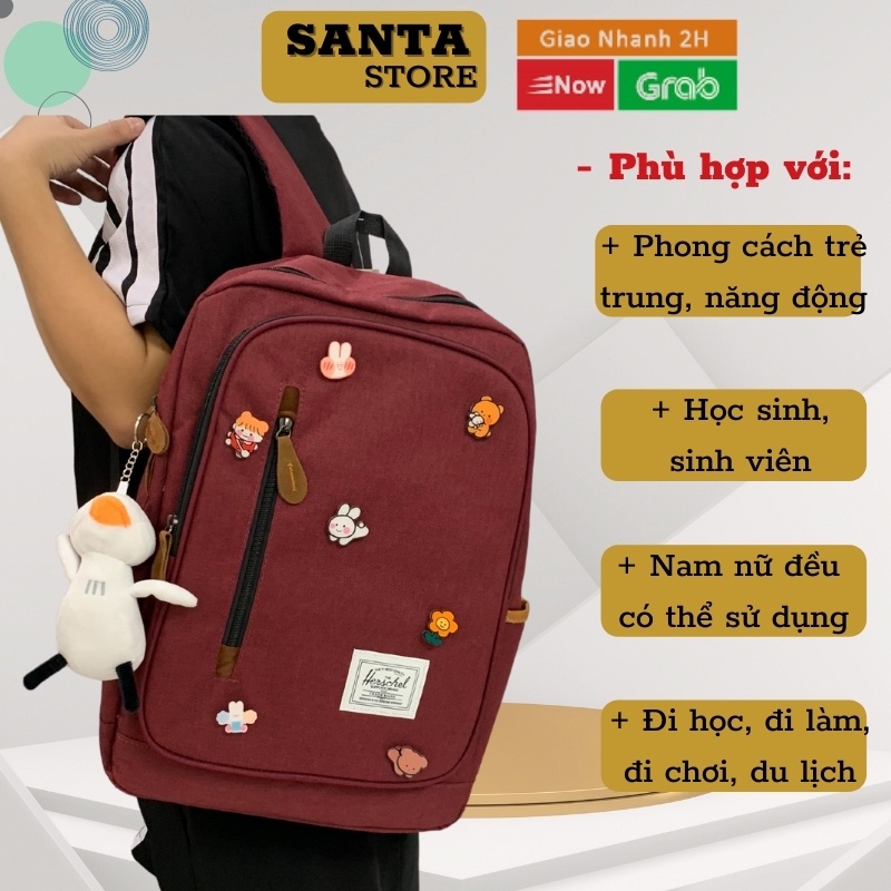 Balo đi học đựng Laptop 14 15 inches thời trang nam nữ HC709 có chống sốc vải canvas cao cấp SANTA STORE