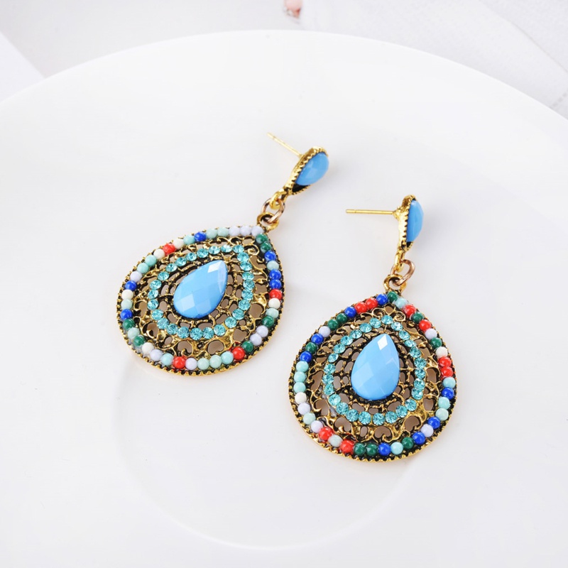 1 Pair Vintage Drop Earrings For Women Ethnic Resin Multicolor Bead Large Bohemia Dangle Earrings Jewelry Gift