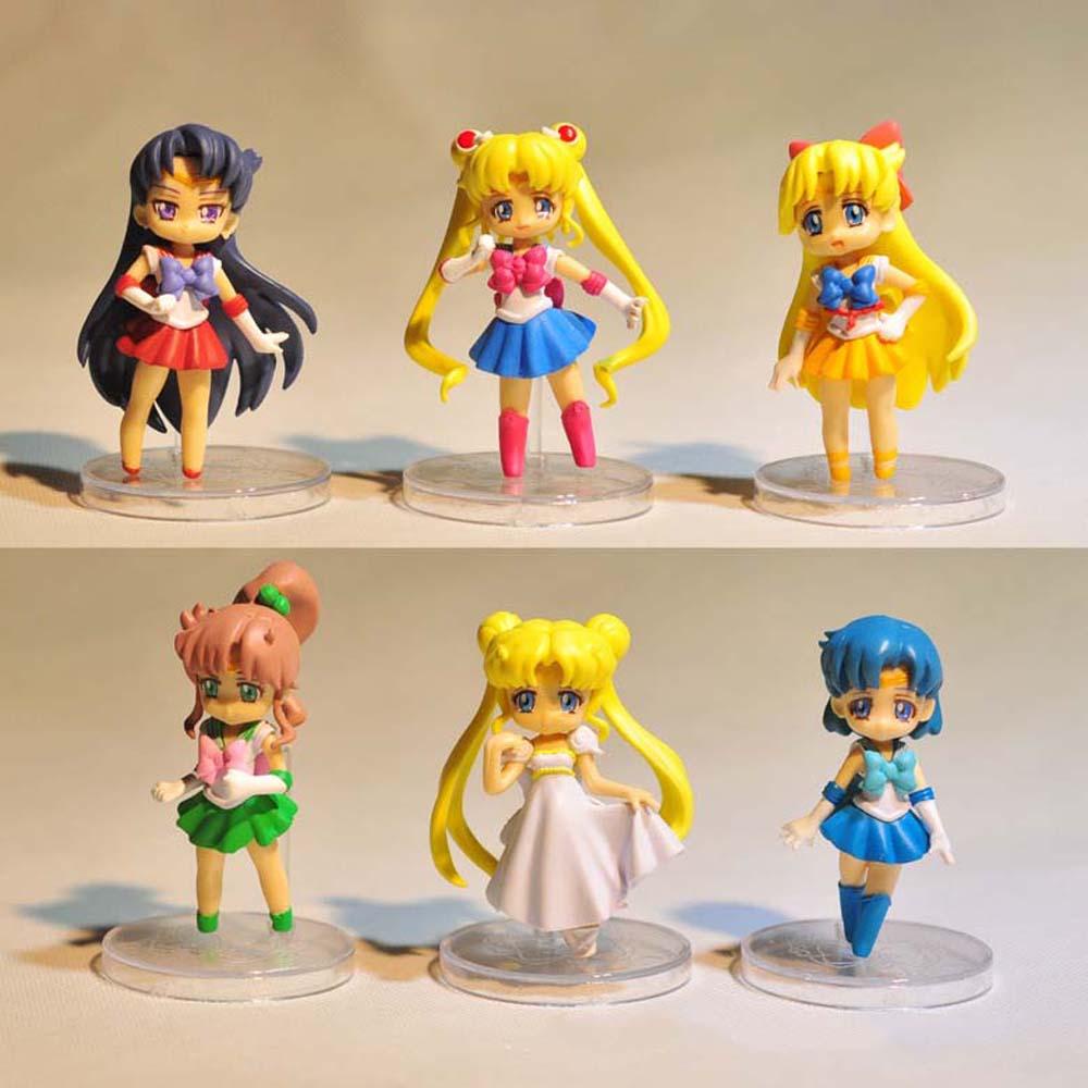 DARNELL Sailor Moon Bộ 6 Mô Hình Nhân Vật Thủy Thủ Mặt Trăng Dùng Trang Trí Bàn