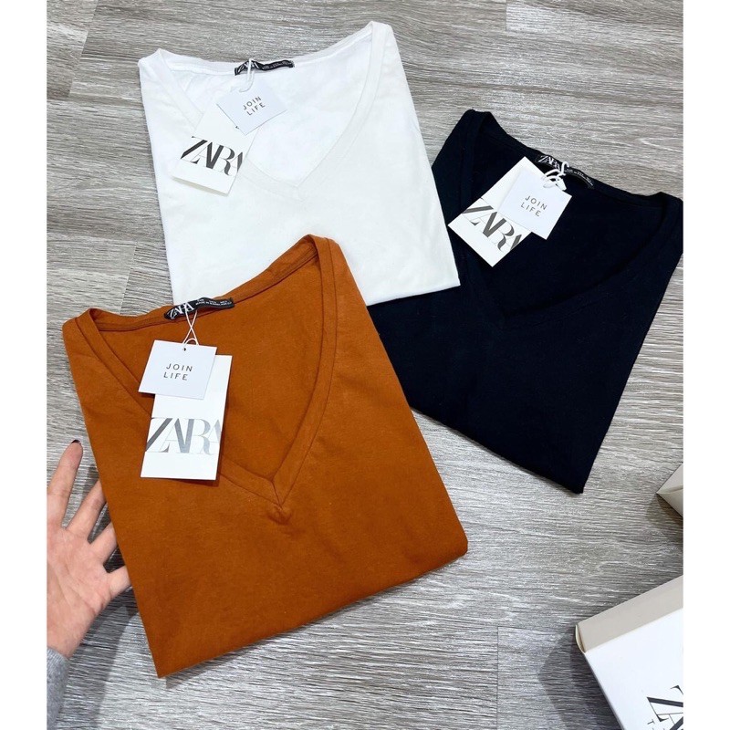 Áo thun/ áo phông cotton nữ cổ tim Zara thoáng mát  - mua lẻ / set 4