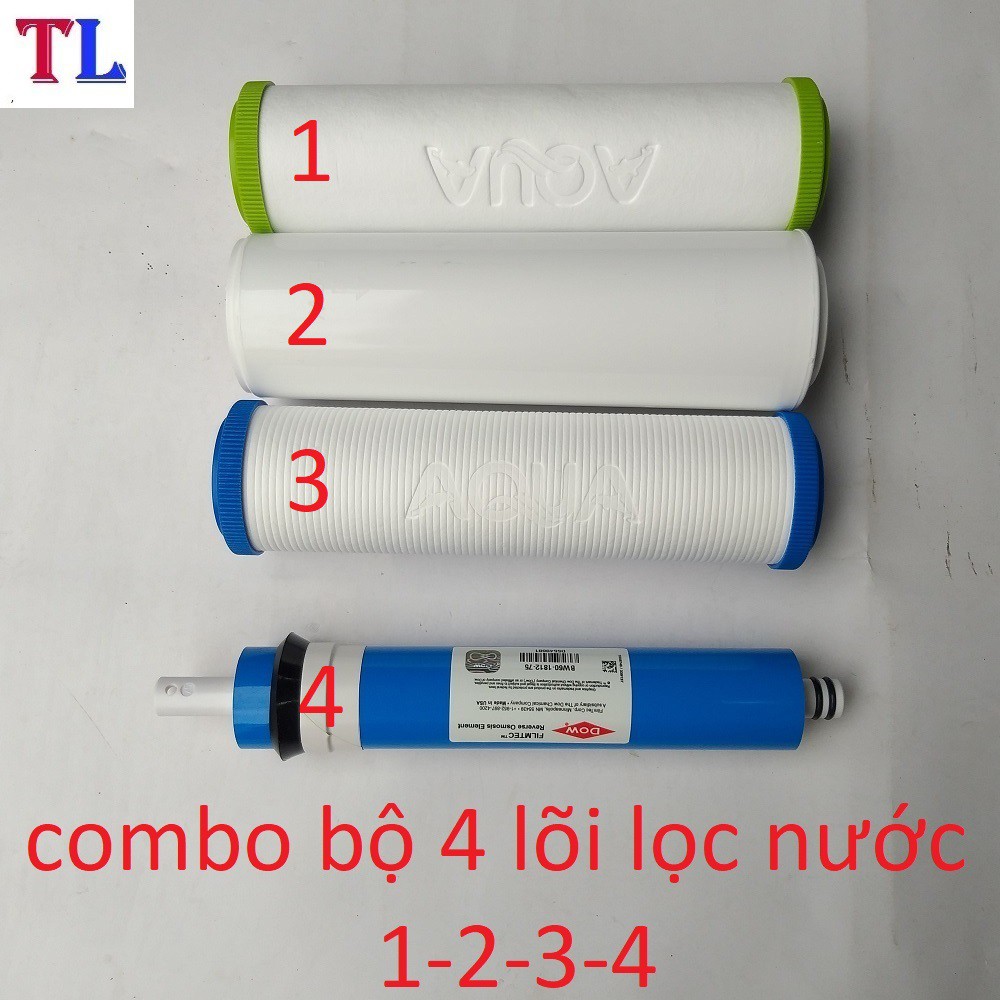 Lõi Lọc Nước Số 4 Màng RO DOW FILMTEC tặng bộ lõi lọc nước AQUA số 1,2,3 ( bộ lõi 1234 )