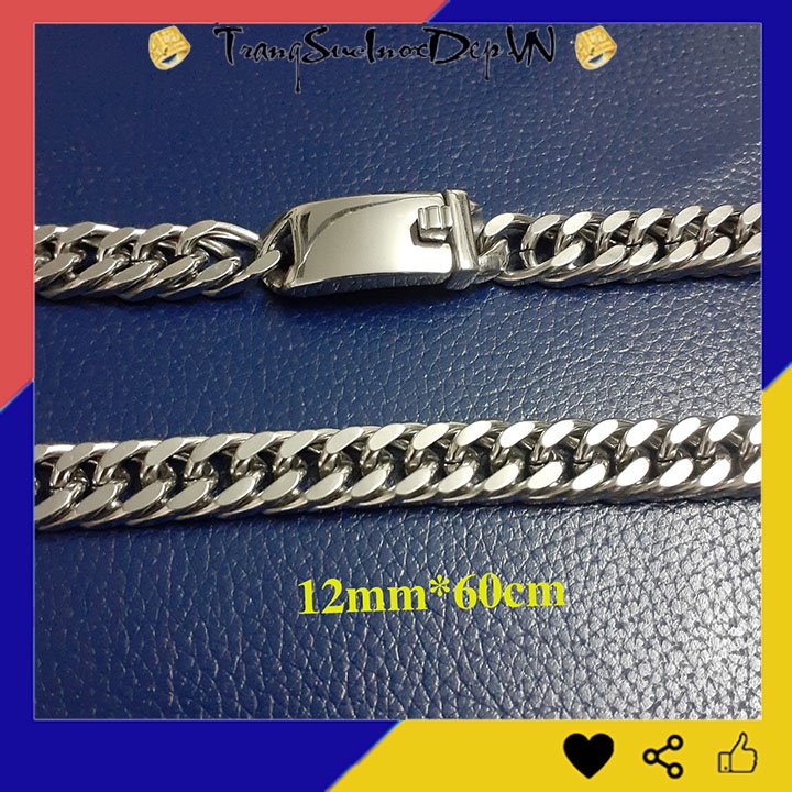 Dây chuyền nam inox kiểu lặc đôi 12mm khóa hộp sáng đẹp, không đen, thể hiện đẳng cấp phái mạnh