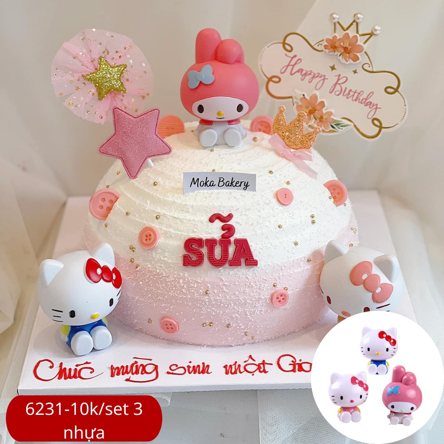 mô hình trang trí bánh set 3 kitty melody hồng trắng
