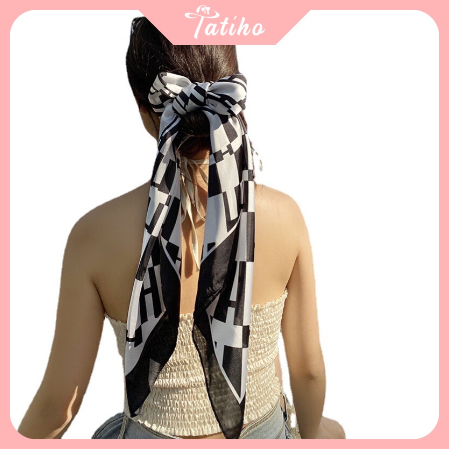 Khăn Lụa Vuông Turban Cao Cấp Họa Tiết Hình Chữ &quot;H&quot; Làm Áo Quàng Cổ - Chất Liệu Silk - 90x90cm - Tatiho - Mã KL055