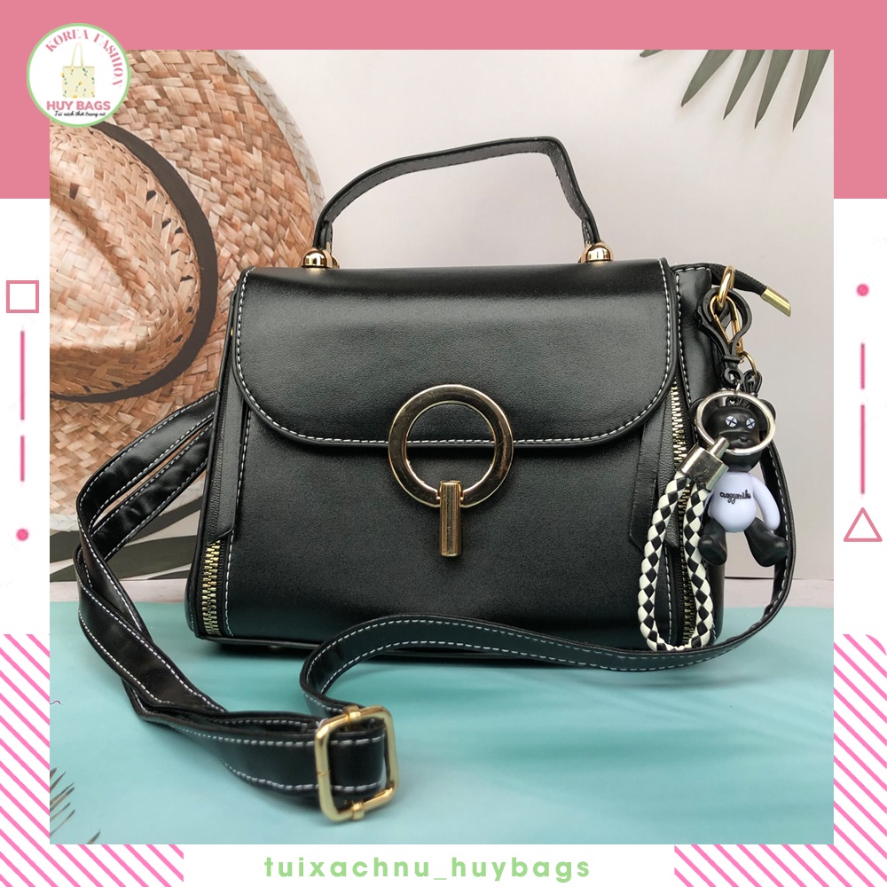 Túi Xách Nữ siêu đẹp kèm gấu nắp khóa tròn Túi đeo chéo nữ kiểu dáng vintage Kèm dây đeo chéo HaNi NB09