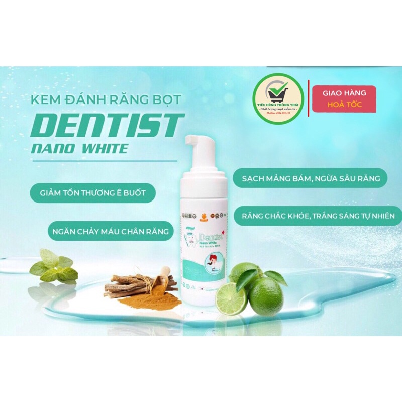 KEM ĐÁNH RĂNG TẠO BỌT DENTIST NANO WHITE HỘP 3 LỌ 150ML GIÚP NGỪA SÂU RĂNG, BONG MẢNG BÁM, SẠCH RĂNG MIỆNG.p
