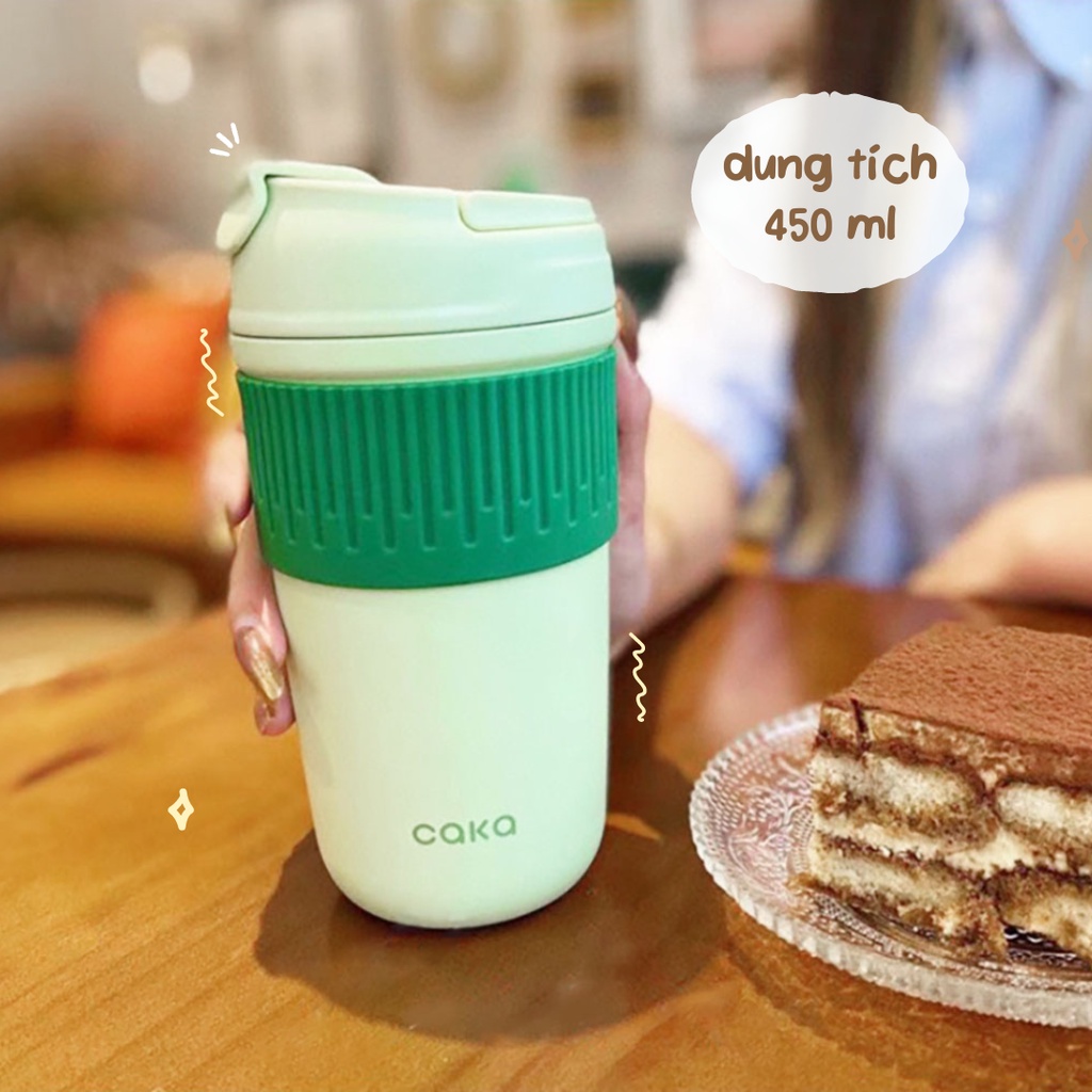 Bình Cốc Giữ Nhiệt CAKA Có Vỏ Chống Trượt Bằng Thép Không Gỉ 304 Dung Tích Lớn 450ml Tiện Dụng Mang Theo