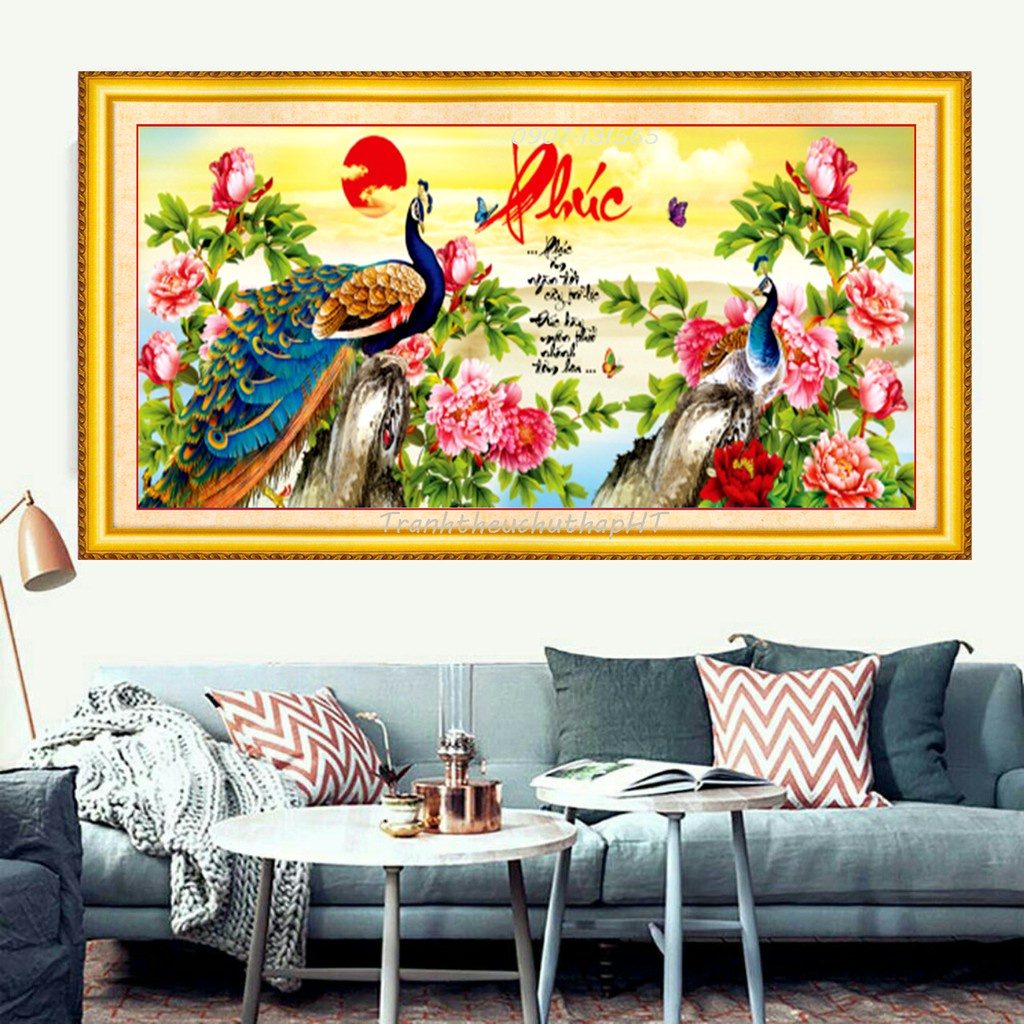 Tranh thêu chữ phúc KT:90x43cm,tranh chưa thêu.Tặng kéo và xỏ chỉ.