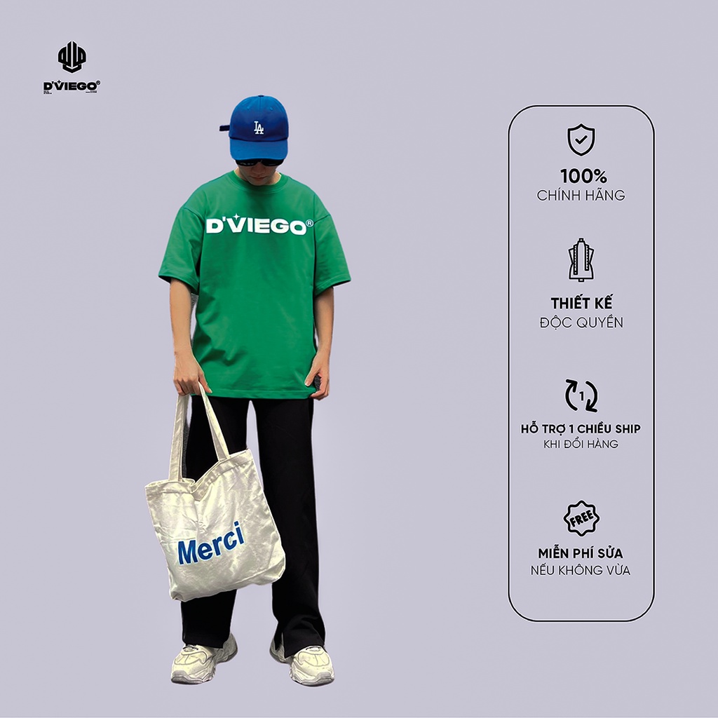 Áo Thun Tee Unisex cotton, in cao thành cao cấp Over Size vai trễ màu Xanh - Dviego chính hãng