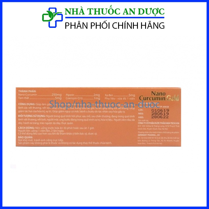 Nano Curcumin Gold - Giúp giảm các triệu chứng viêm loét dạ dày, tá tràng, thượng vị, hang vị (Hộp 30 viên)