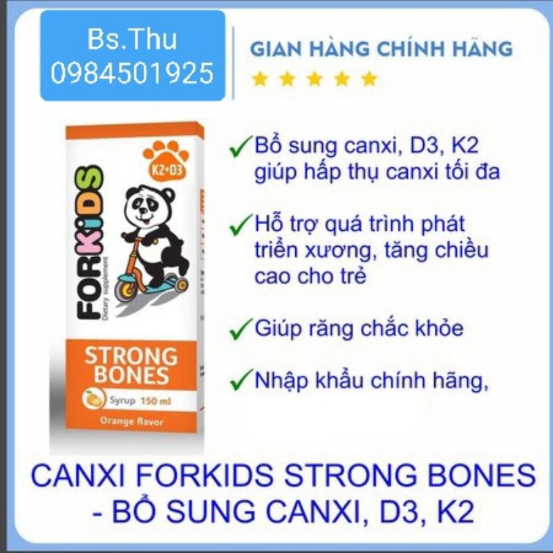 FORKIDS STRONG BONES 150ml bổ sung Canxi, D3, Mk7 giúp xương răng chắc khỏe, phát triển chiều cao