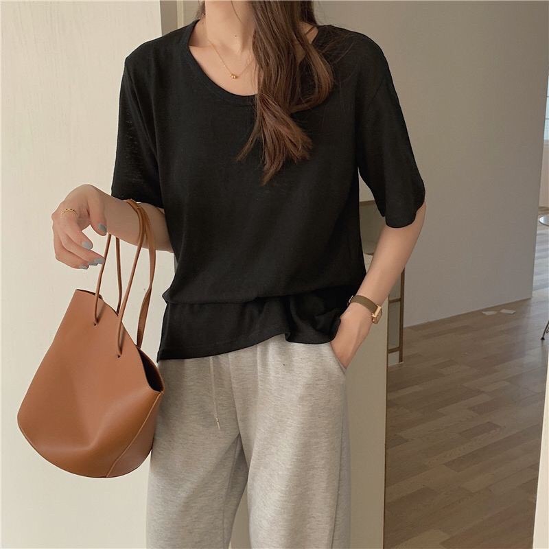 ÁO PHÔNG GIẤY FORM RỘNG CỔ TRÒN MÀU TRƠN BASIC  - ÁO THUN TRƠN CỔ TRÒN | BigBuy360 - bigbuy360.vn