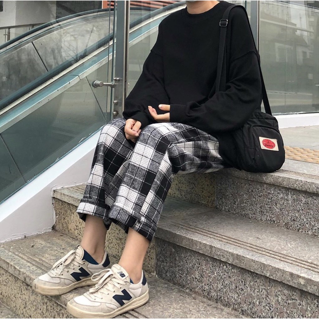 Quần CARO ỐNG SUÔNG NÂU - XÁM ĐEN - ĐEN Nam Nữ Ulzzang Unisex 1hitshop | BigBuy360 - bigbuy360.vn