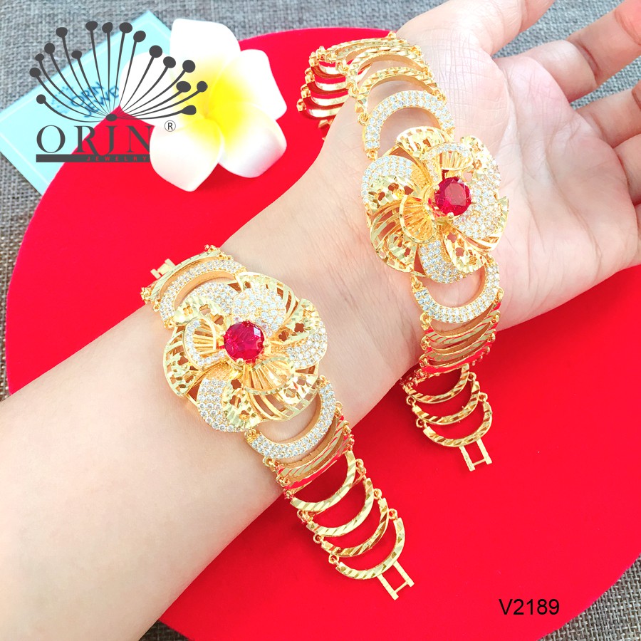 Vòng tay nữ, lắc tay nữ hoa xoáy đỏ bền màu đính đá thiết kế cao cấp Orin V2189