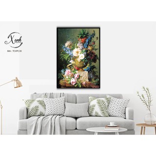 Tranh canvas hoa sơn dầu cổ điển tặng đinh treo tranh