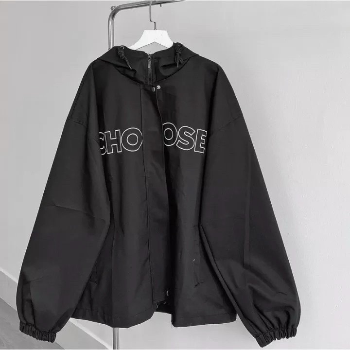 Áo khoác kaki from rộng 2 lớp in CHOOSE thời trang đa năng chống nắng gió