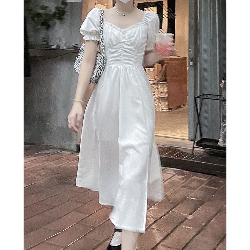 đầm trắng đầm dài váy tiểu thư sang chảnh váy xẻ tà đầm hở lưng đầm tay phồng đầm khoét eo đầm cổ vuông đầm hở lưng đầm bigsize nữ váy nữ xinh váy đi chơi đầm đi tiệc đầm nữ