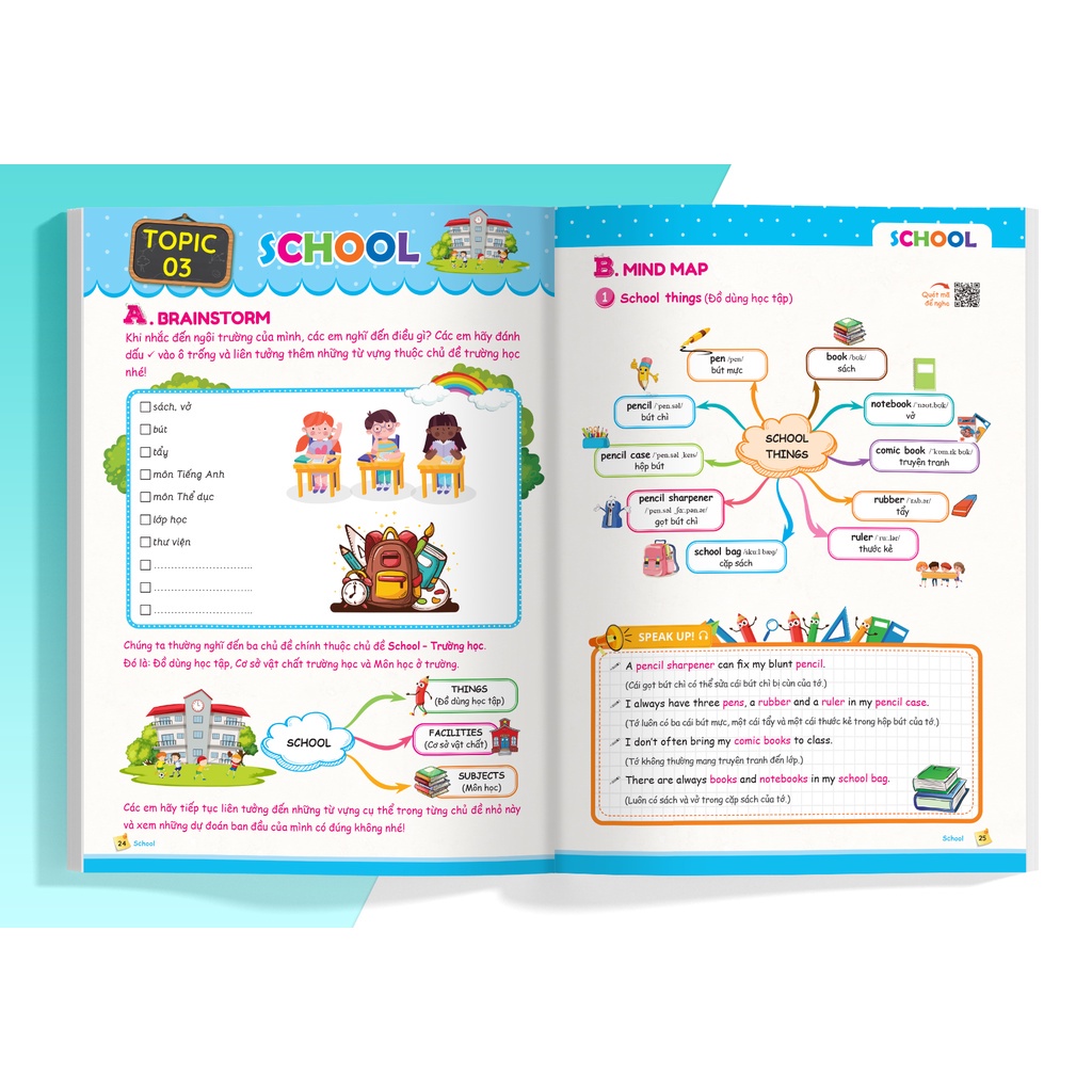 Sách Mindmap Vocabulary Học Nhanh Từ Vựng Tiếng Anh Bằng Sơ Đồ Tư Duy Tổng hợp từ vựng lớp 3-4-5 theo chủ đề MEGATH9513