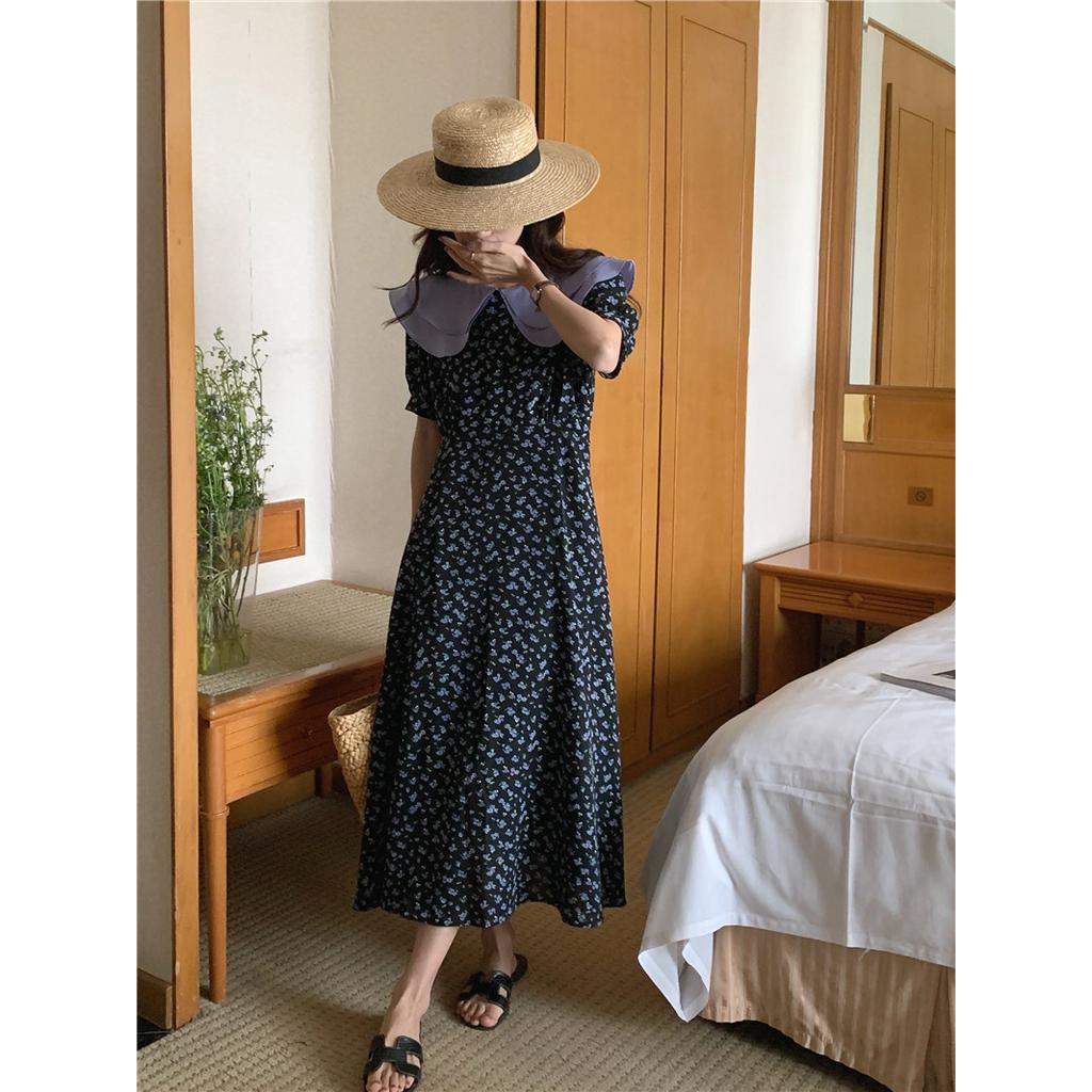 Đầm Voan Hoa Hai Lớp Ngắn Tay Cổ Bèo Thời Trang Mùa Hè Mới 51226