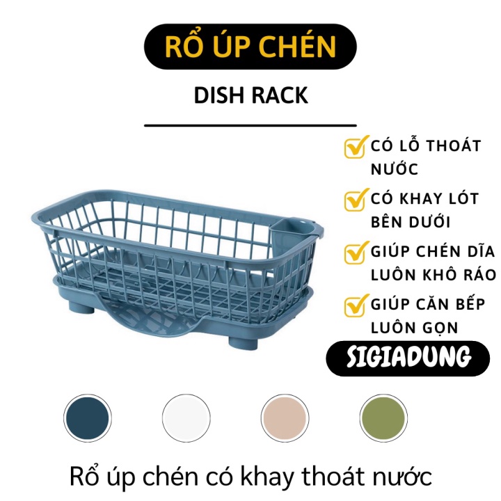 Khay Úp Chén Bát - Kệ Rổ Để Chén Dĩa Có Hũ Đựng Đũa, Muỗng Và Khay Hứng Nước 8397