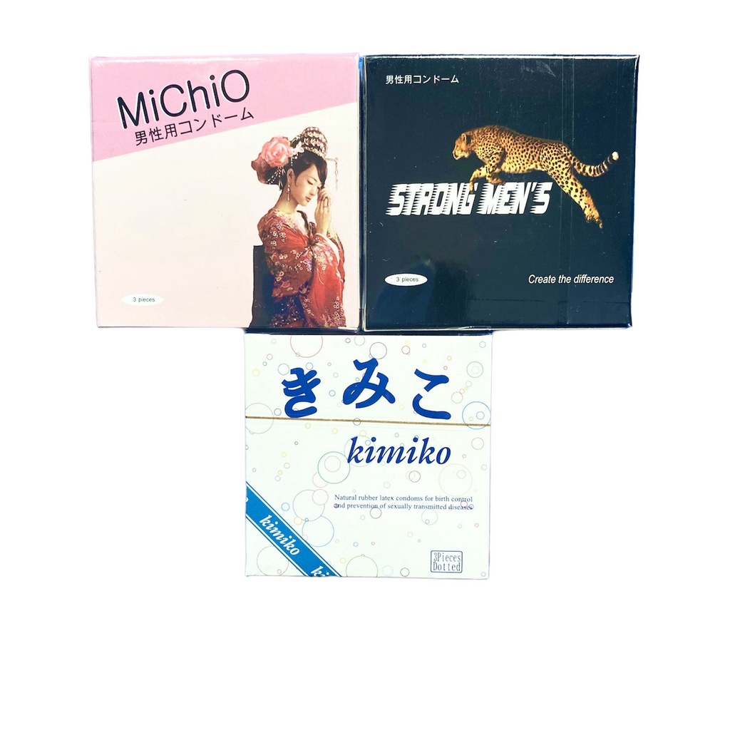Combo 3 hộp bao cao su Strong men, michio, kimiko, gai nhỏ, siêu mỏng, ba con sâu