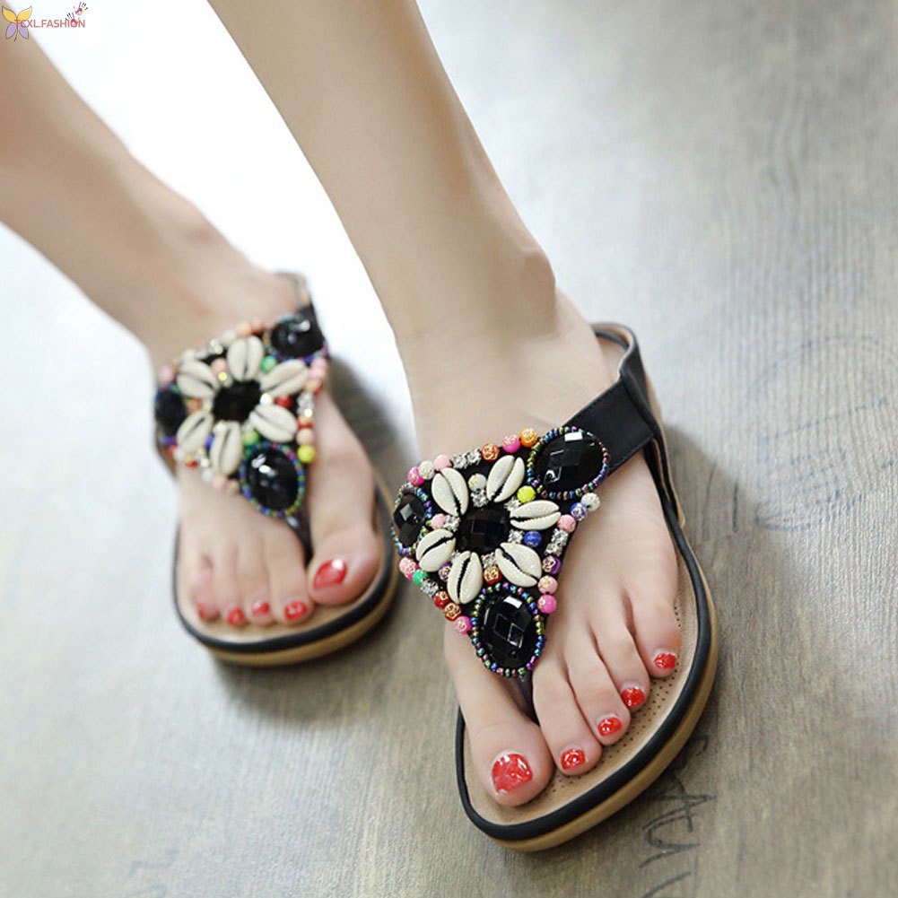 Xăng đan Xỏ Ngón Đính Hạt Phong Cách Bohemian Cho Nữ