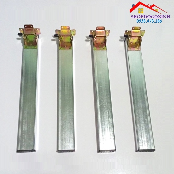 Chân bàn sắt hộp kẽm cao 40cm có gắn sẵn bản lề gập thông minh, rất chắc chắn, độ bền cao, không rỉ.