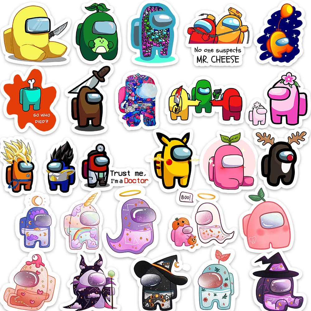 Set 50 cái Sticker Among Us chống nước, Sticker Among Us dán mũ bảo hiểm, Sticker Among Us Cute, Hình Dán Among Us