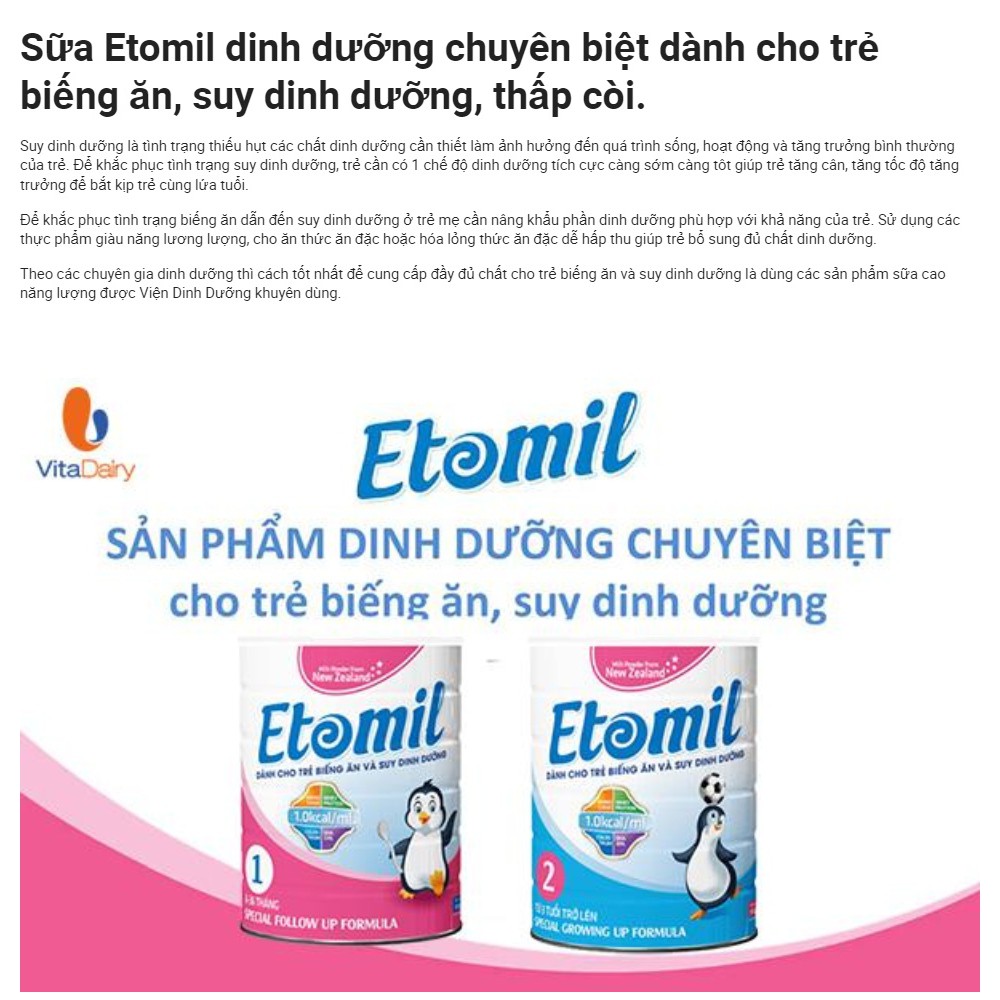 Sữa bột Etomil 1 - 900g dành cho trẻ biếng ăn và suy dinh dưỡng _DUCHUYMILK